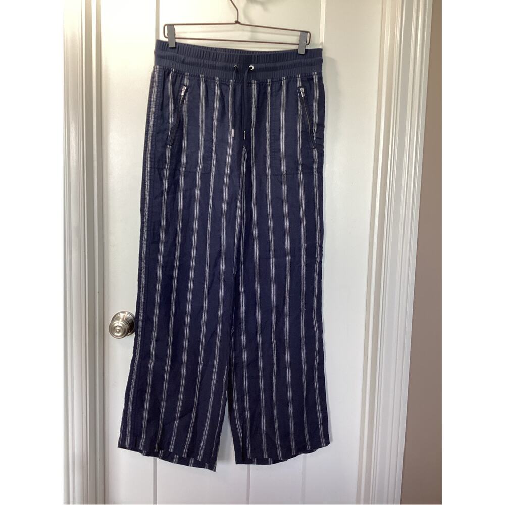 Athleta Navy Blue Striped Wide Leg Pants